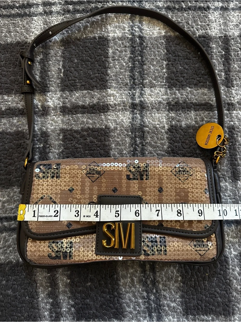 Steve Madden Sequin Beige Shoulder Bag with Gold Logo